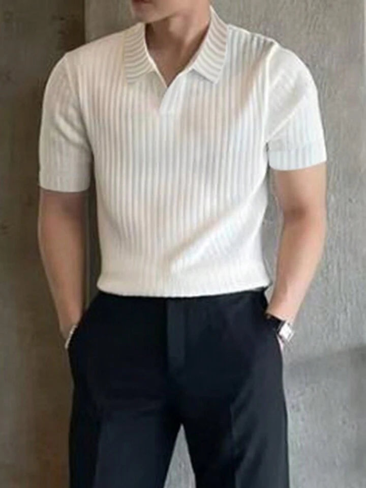 SHEEVETY  Homme Camisa Polo De Punto Acanalado Con Botones, De Estilo Casual De Oficina, Para Hombre, Estilo "Old Money"