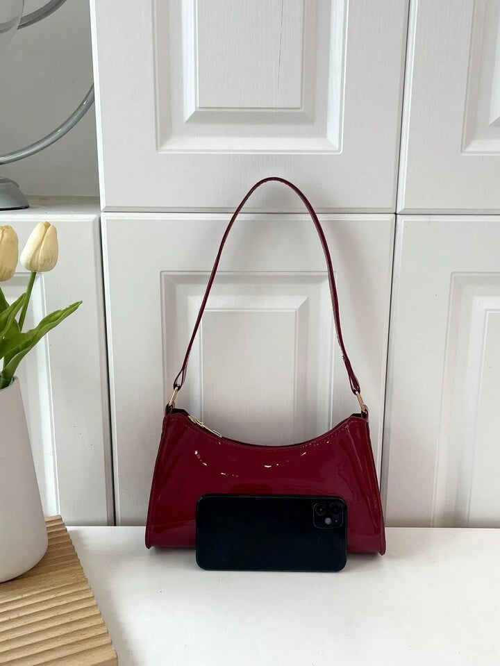 Bolso De Hombro Con Cremallera Y Estampado Geométrico En Relieve De Unicolor, Bolso De Hombro De Mujer, Bolso Con Cremallera De Moda Retro, Bolso Casual Impermeable Para Adolescentes, Mujeres, Estudiantes Universitarias, Principiantes Y Trabajadores De Cu