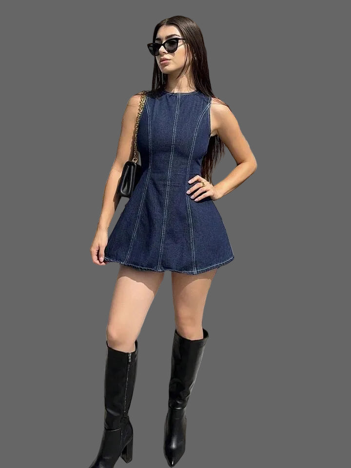 SHEEVETY Andrea Bello Vestido Vaquero Mini Con Espalda Descubierta