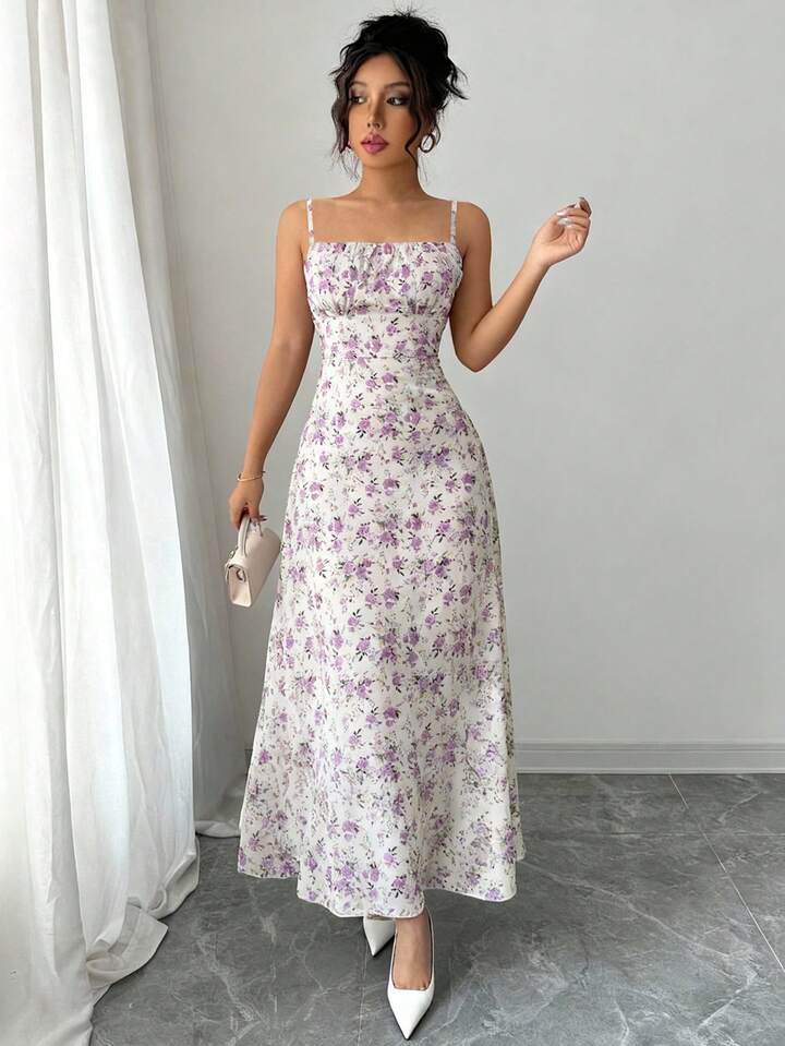 SHEEVETY Vestido Informal De Vacaciones Con Estampado Floral Diminuto Y Sin Mangas