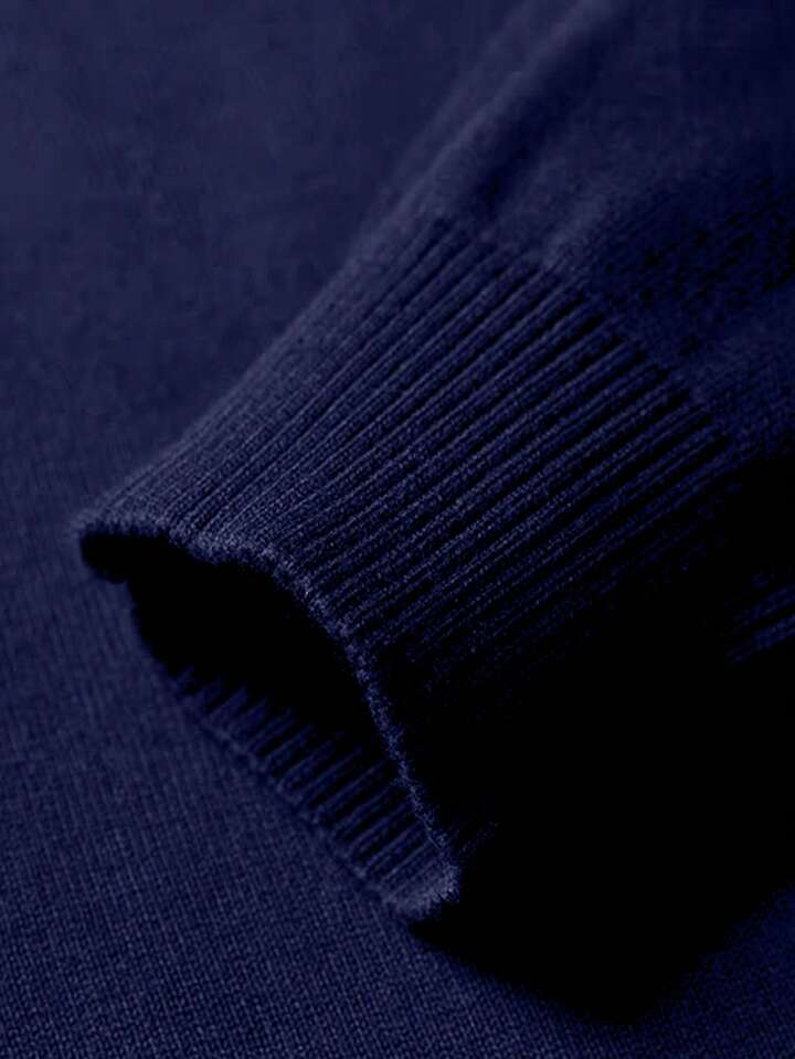 Jersey Con Cremallera Y Cuello Minimalista De Unicolor Casual Para Hombre, Para Otoño E Invierno