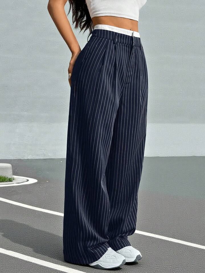 SHEEVETY Pantalones Anchos De Punto Con Rayas Verticales