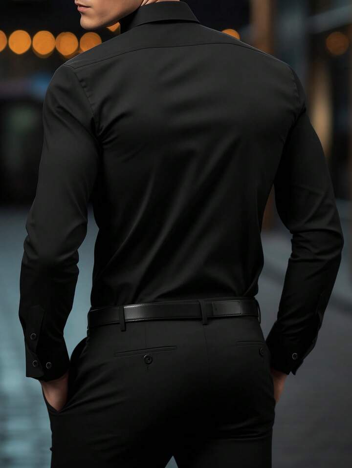 Manfinity Mode Camisa De Manga Larga De Unicolor Con Cuello Mao, Camisa Formal Para Hombre, Camisa De Unicolor Para Hombre. Adecuada Para Uso Diario, Ir Al Trabajo, Salir, Fiestas. Se Puede Combinar Con Pantalones De Traje O Trajes Para Asistir A Fiestas,