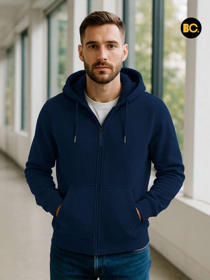 TendenciasBig City Sudadera De Hombre Con Forro Borrega Y Capucha Hoodie! Con Cierre Y Basicas Con Estampado Casual De Moda