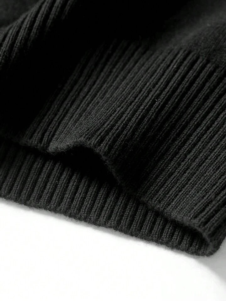 Jersey Con Cremallera Y Cuello Minimalista De Unicolor Casual Para Hombre, Para Otoño E Invierno