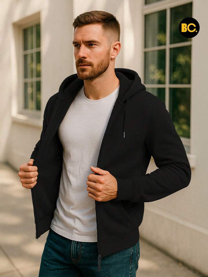 TendenciasBig City Sudadera De Hombre Con Forro Borrega Y Capucha Hoodie! Con Cierre Y Basicas Con Estampado Casual De Moda