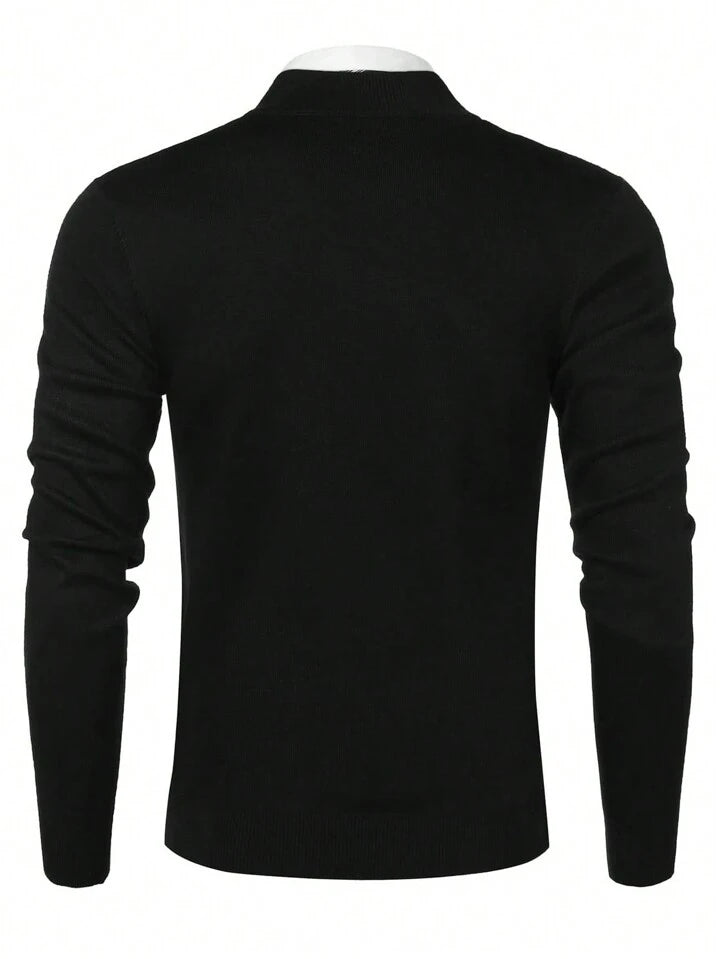 Jersey Con Cremallera Y Cuello Minimalista De Unicolor Casual Para Hombre, Para Otoño E Invierno