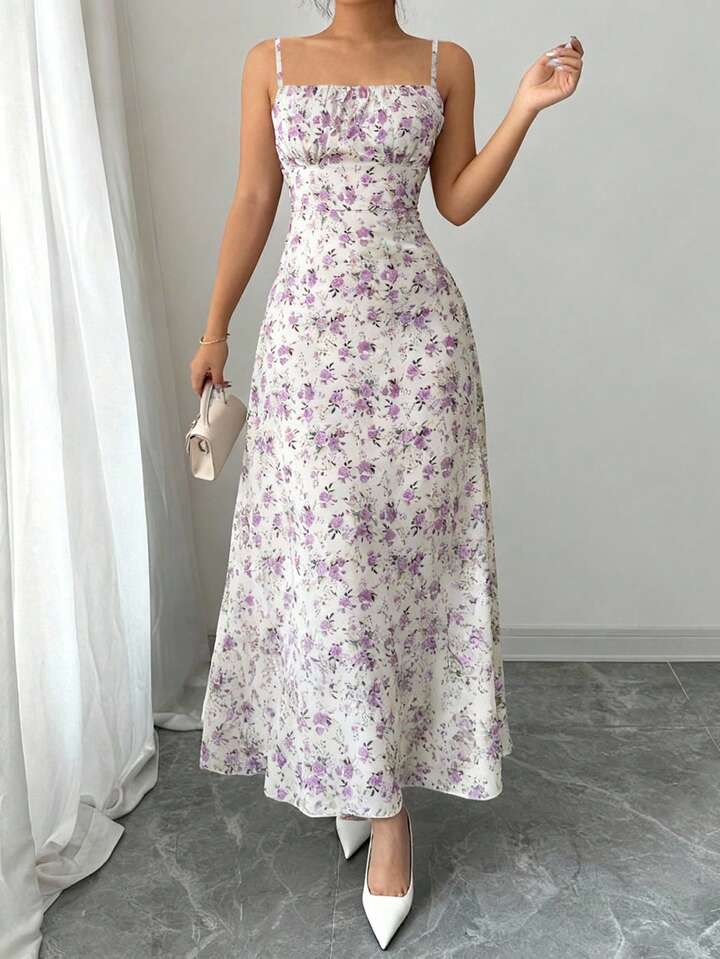 SHEEVETY Vestido Informal De Vacaciones Con Estampado Floral Diminuto Y Sin Mangas