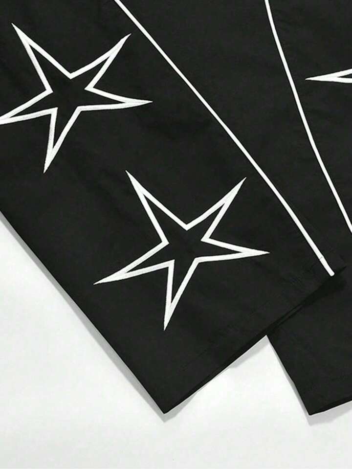 Pantalones Casuales De Pierna Recta Holgados Para Hombre Con Estampado De Estrellas Y Letras, Estilo Universitario Versátil, Adecuados Para Todas Las Estaciones