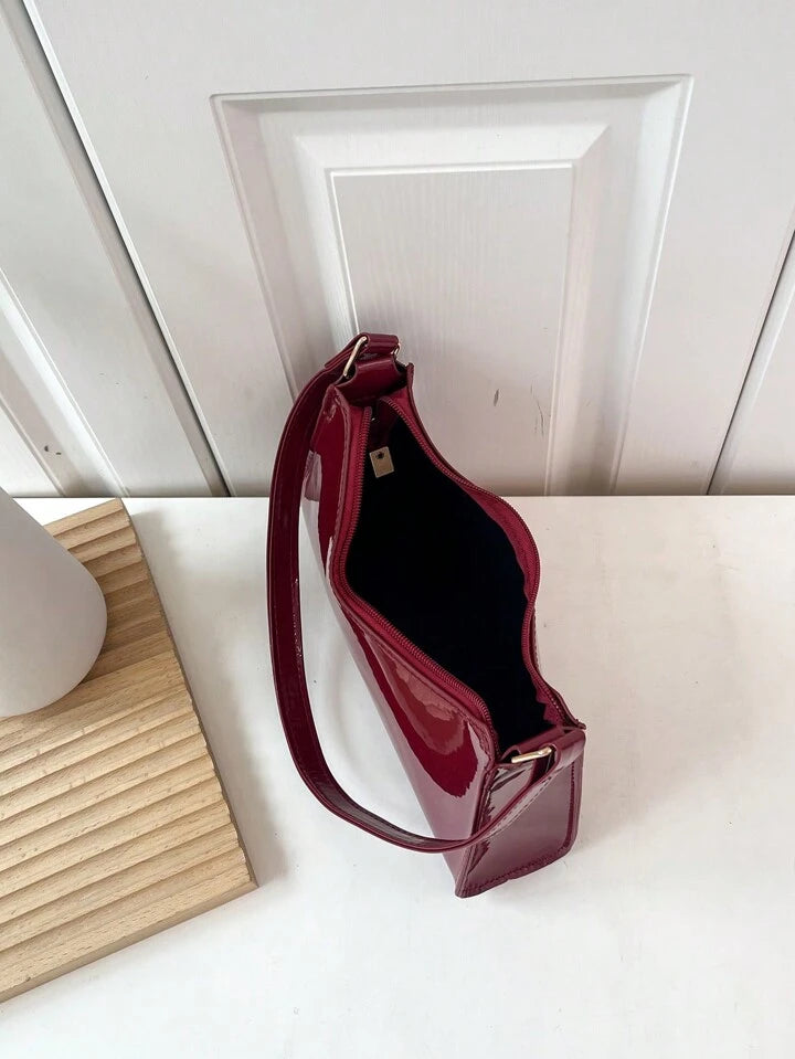 Bolso De Hombro Con Cremallera Y Estampado Geométrico En Relieve De Unicolor, Bolso De Hombro De Mujer, Bolso Con Cremallera De Moda Retro, Bolso Casual Impermeable Para Adolescentes, Mujeres, Estudiantes Universitarias, Principiantes Y Trabajadores De Cu