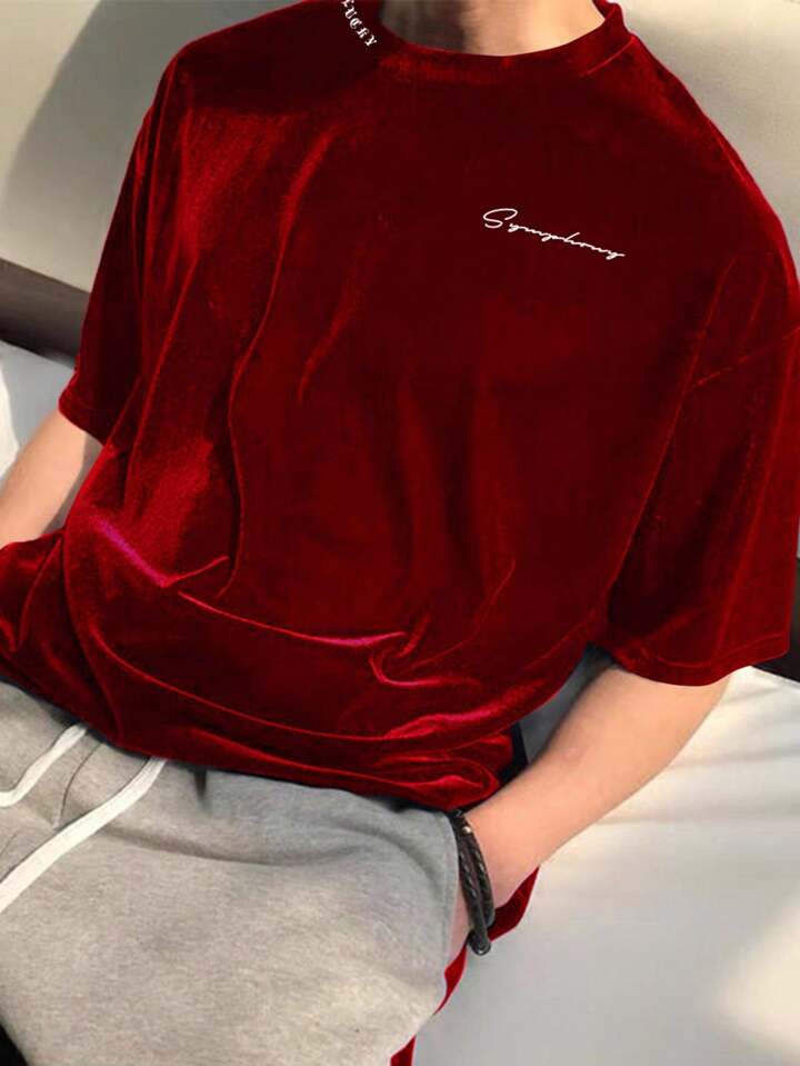 SHEEVETY  Dot Camiseta De Hombro Caído Con Estampado De Letras Para Hombres