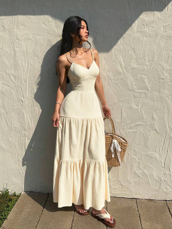 SHEEVETY Vestido Largo De Tirantes Con Falda En Capas