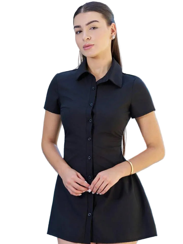 SHEEVETY Bello Vestido Camisero Ajustable A La Cintura