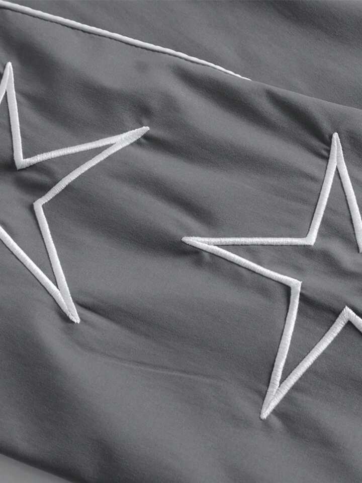 Pantalones Casuales De Pierna Recta Holgados Para Hombre Con Estampado De Estrellas Y Letras, Estilo Universitario Versátil, Adecuados Para Todas Las Estaciones