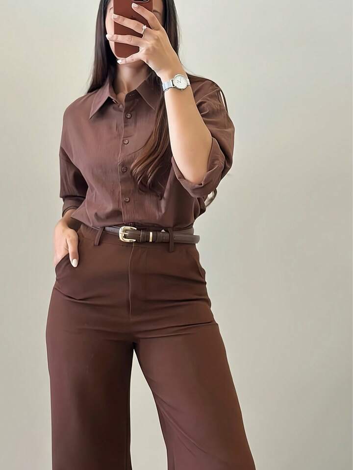 Pantalones Casuales De Pierna Acampanada De Diseño Minimalista Para Mujeres, Adecuados Para Ir Al Trabajo, La Oficina, Uso Diario, Todas Las Estaciones