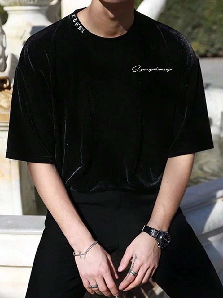 SHEEVETY  Dot Camiseta De Hombro Caído Con Estampado De Letras Para Hombres