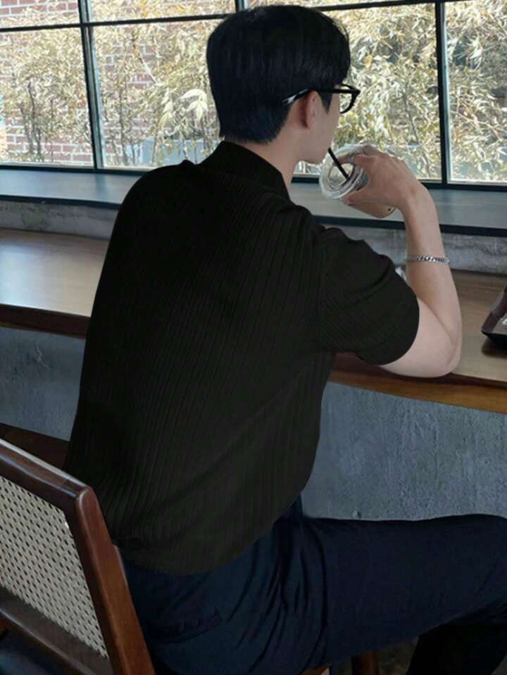 SHEEVETY  Homme Camisa Polo De Punto Acanalado Con Botones, De Estilo Casual De Oficina, Para Hombre, Estilo "Old Money"