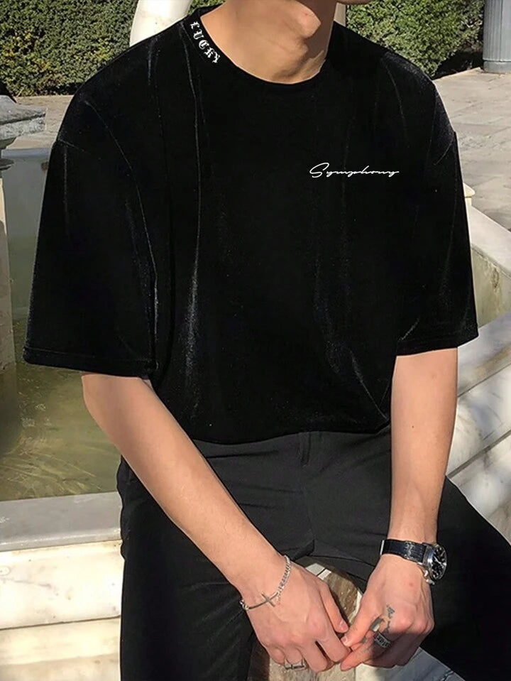 SHEEVETY  Dot Camiseta De Hombro Caído Con Estampado De Letras Para Hombres