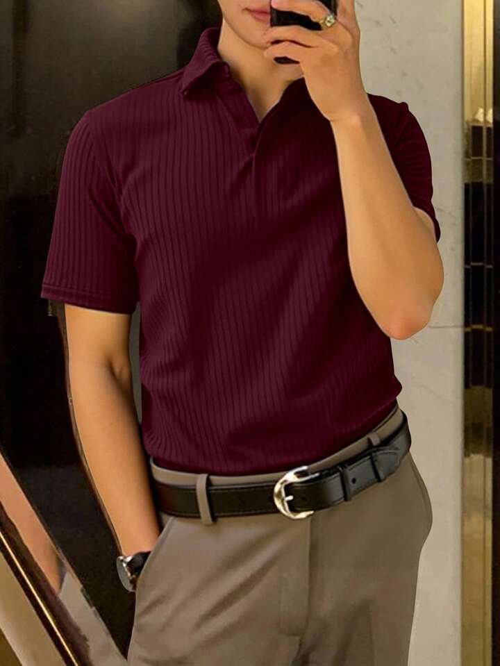 SHEEVETY  Homme Camisa Polo De Punto Acanalado Con Botones, De Estilo Casual De Oficina, Para Hombre, Estilo "Old Money"