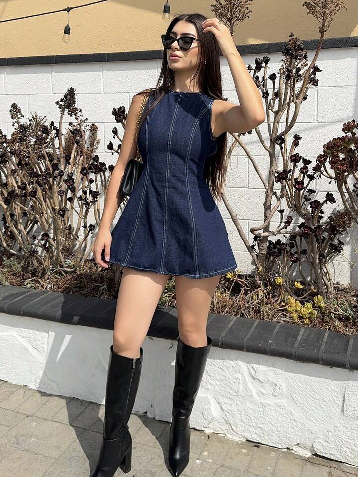 SHEEVETY Andrea Bello Vestido Vaquero Mini Con Espalda Descubierta