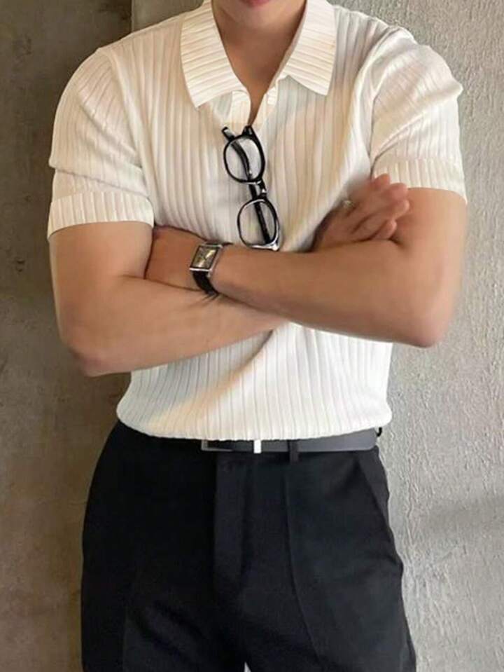 SHEEVETY  Homme Camisa Polo De Punto Acanalado Con Botones, De Estilo Casual De Oficina, Para Hombre, Estilo "Old Money"