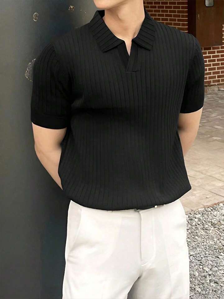 SHEEVETY  Homme Camisa Polo De Punto Acanalado Con Botones, De Estilo Casual De Oficina, Para Hombre, Estilo "Old Money"