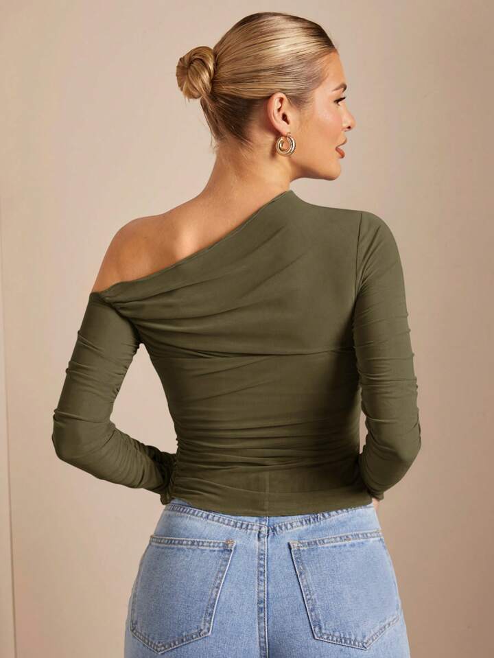 SHEEVETY Camiseta Manga Larga Cuello Asimétrico