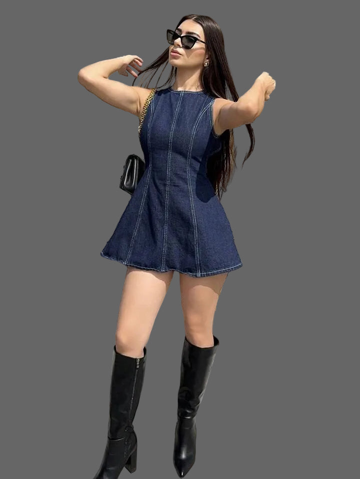 SHEEVETY Andrea Bello Vestido Vaquero Mini Con Espalda Descubierta