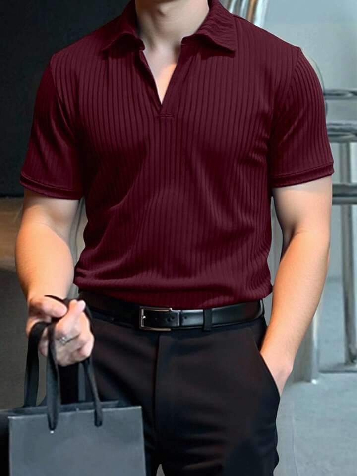 SHEEVETY  Homme Camisa Polo De Punto Acanalado Con Botones, De Estilo Casual De Oficina, Para Hombre, Estilo "Old Money"