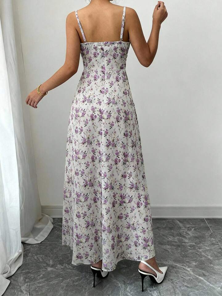 SHEEVETY Vestido Informal De Vacaciones Con Estampado Floral Diminuto Y Sin Mangas