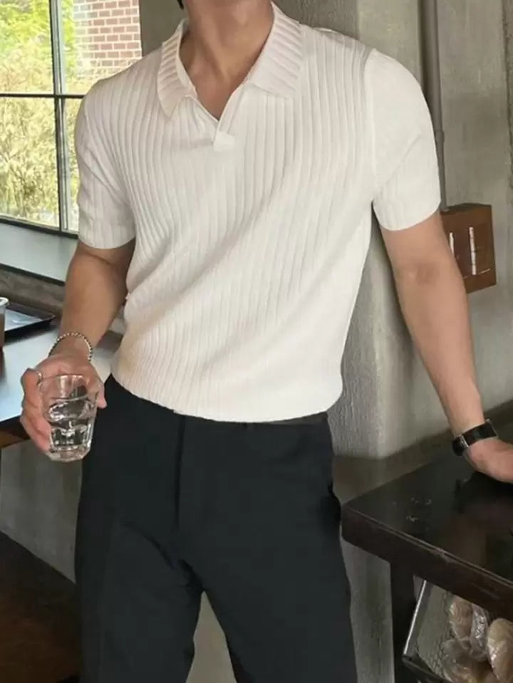 SHEEVETY  Homme Camisa Polo De Punto Acanalado Con Botones, De Estilo Casual De Oficina, Para Hombre, Estilo "Old Money"